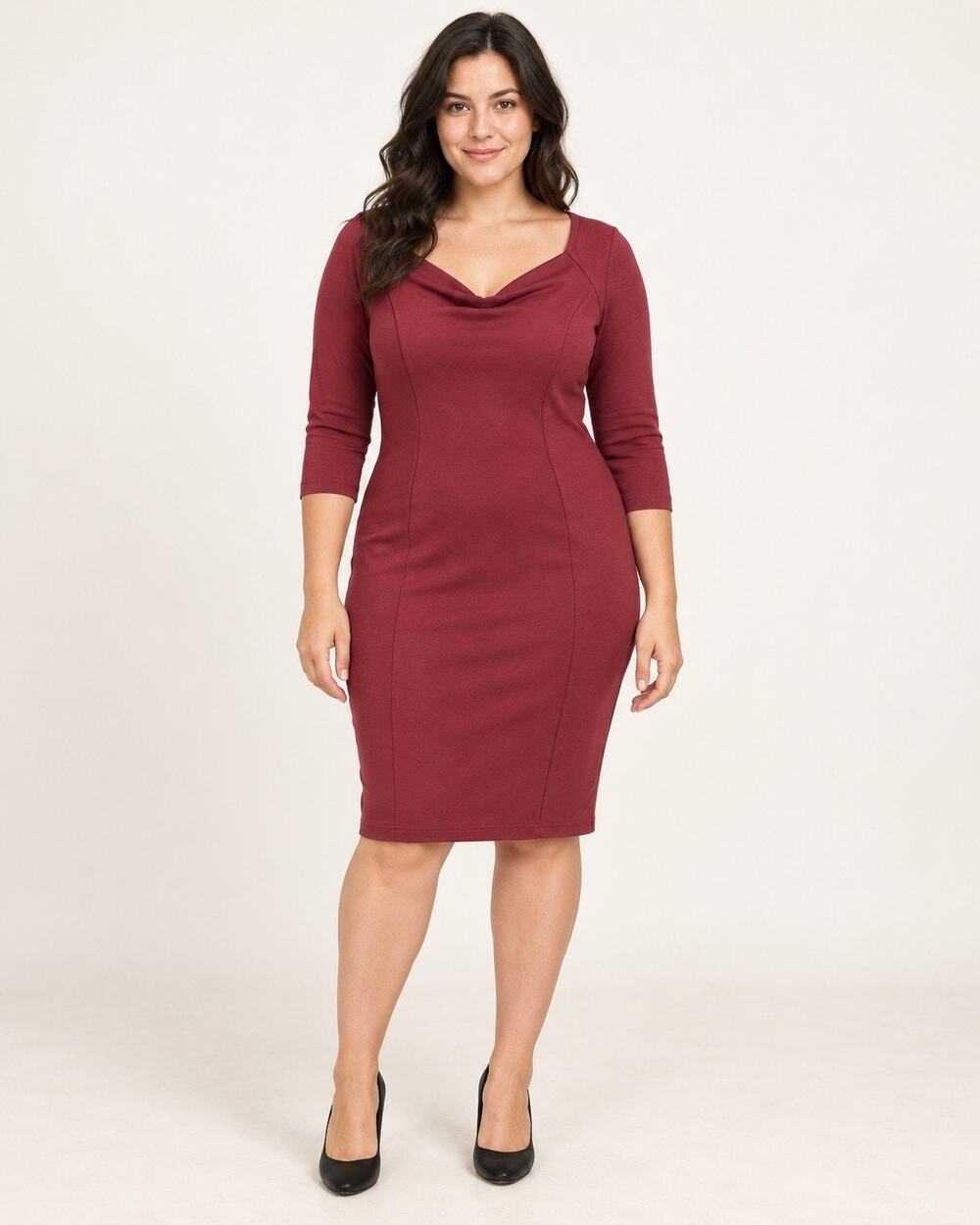 NWT Unique Vintage Burgundy Bodycon Pencil Dress Size L Cowl Neck K774A